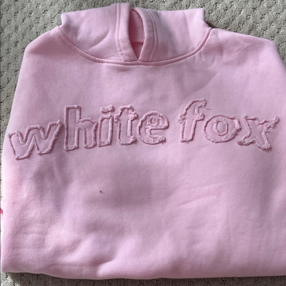 White Fox Boutique Pink Embroidered Crewneck Hoodie